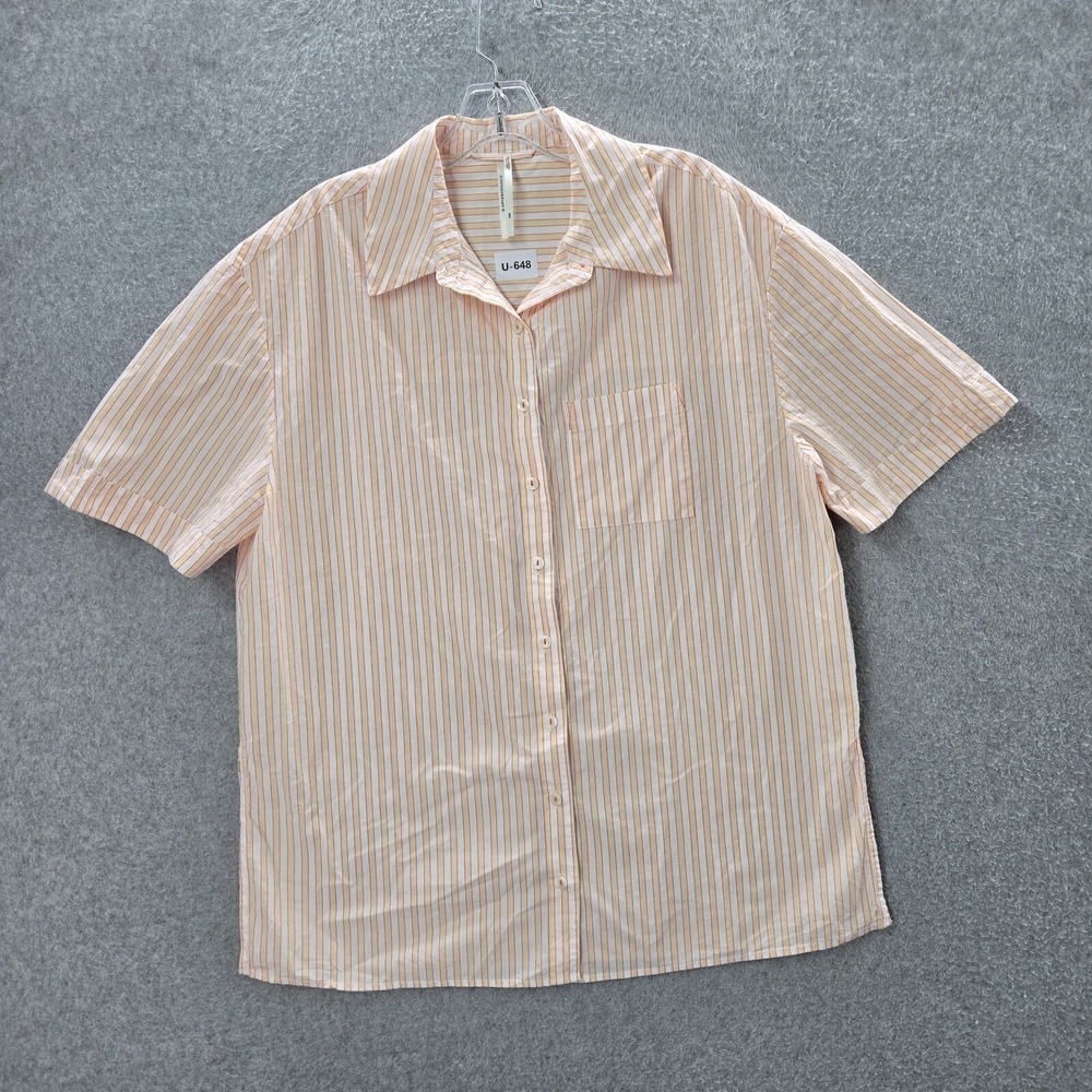 Anthropologie Women Top XXS Orange Stripe Short Sleeve Button Up‎ Collar